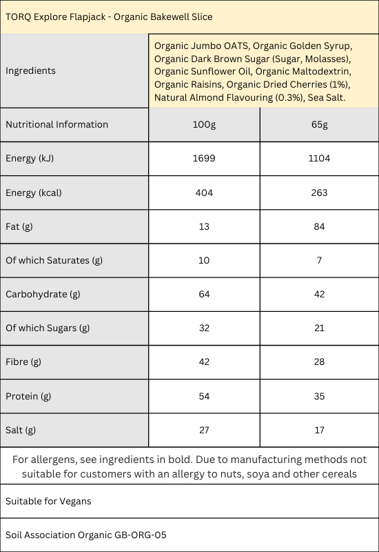 EXPLORE Organic Bakewell Slice Flapjack (Box 20)