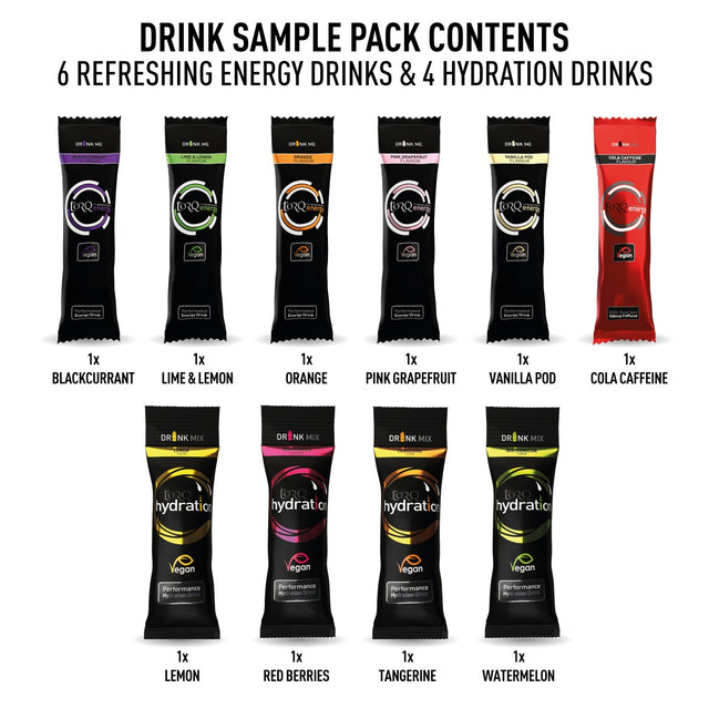 Sample Pack 10 Energy & Hydration Drinks Sachets (6 Energy, 4 Hydr.)